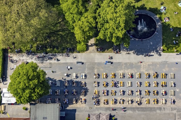 Aerial view of the spa hotel Hamm, spa hotel Bad Hamm, largest beer garden in Hamm, next to the