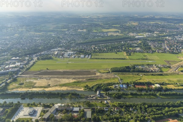 Aerial photo, Gymnasium Hammonense, new water sports centre, construction site Lippe reconstruction
