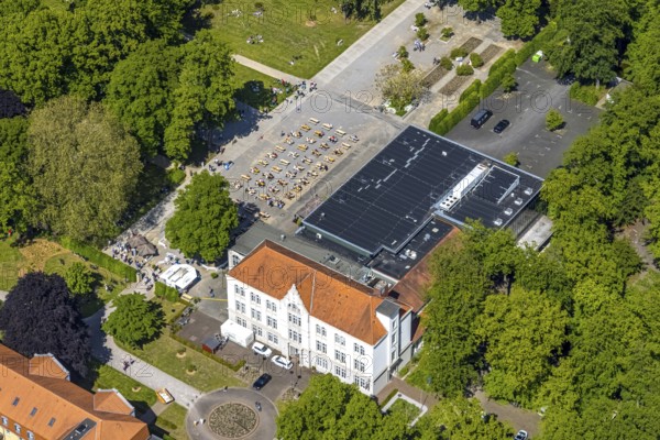 Aerial view of the spa hotel Hamm, spa hotel Bad Hamm, largest beer garden in Hamm, next to the
