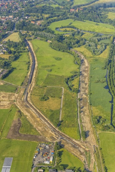 Aerial view, Lippe river reconstruction, Lippe dam extension, dam relocation, Hamm sewage treatment