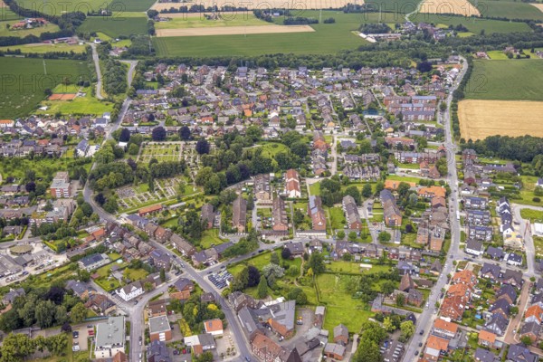 Aerial photograph, Bockum cemetery and view of Bockum-Hövel, Hamm, Ruhr area, North