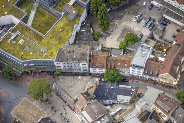 Aerial view, shopping centre, planned demolition residential building Ritterstraße 40, Mitte, Hamm,