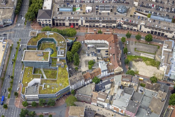 Aerial view, shopping centre, planned demolition residential building Ritterstraße 40, Mitte, Hamm,