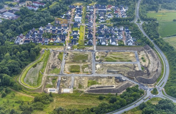 Aerial view, construction area at Sachsenring with housing estate in the district of Heessen, Hamm,