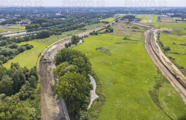 Aerial view, New course of the flood dyke between Münsterstraße and Fährstraße on the river Lippe