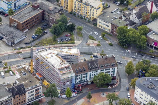 Aerial view, City Neue Bahnhofstraße corner Friedrichstraße with construction site and new