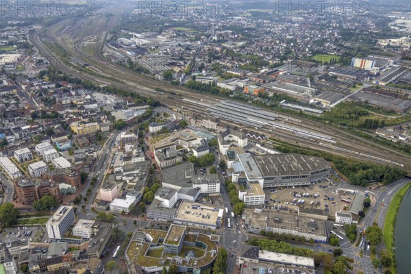 Aerial view, city centre view with Platz der Deutschen Einheit and Hamm central station in the