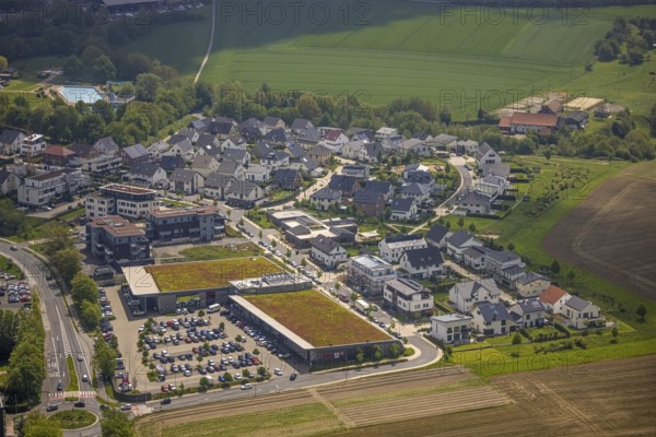 Aerial view, local supply centre Höseler Straße, residential area with island name, Heiligenhaus,
