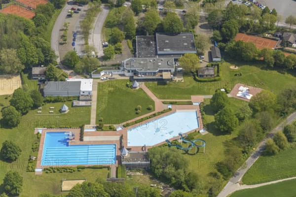 Aerial view, HeljensBad, Heiligenhaus, Ruhr area, North Rhine-Westphalia, Germany, bathing