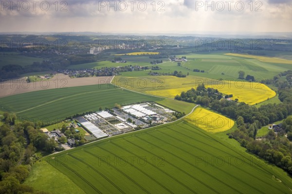Aerial view, container nursery and perennials Kunz, Leubeck, Heiligenhaus, Ruhr area, North