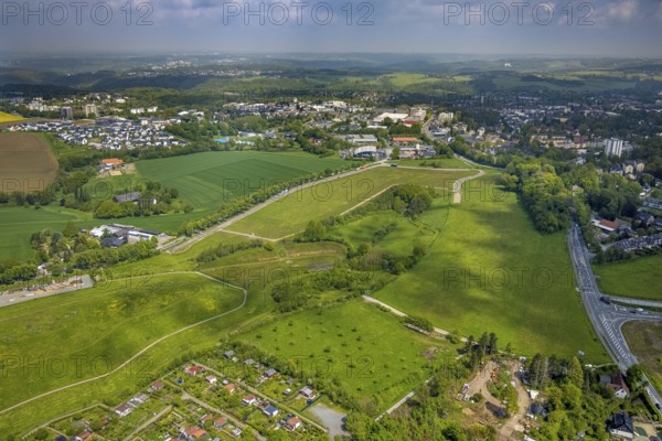 Aerial view, construction site new motorway A44, Ratinger Straße, Heiligenhaus, Ruhr area, North