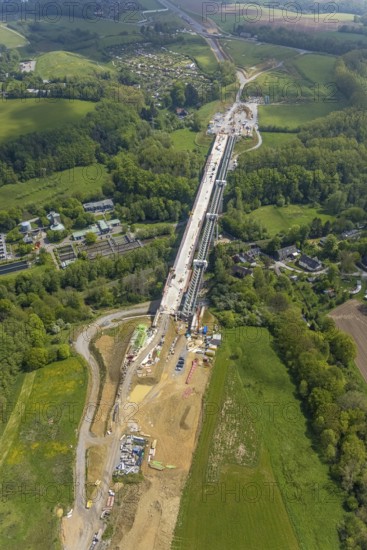 Aerial view, Angerbachtal bridge, new motorway section of the A44, gap closure between Ratingen-Ost
