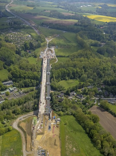 Aerial view, Angerbachtal bridge, new motorway section of the A44, gap closure between Ratingen-Ost
