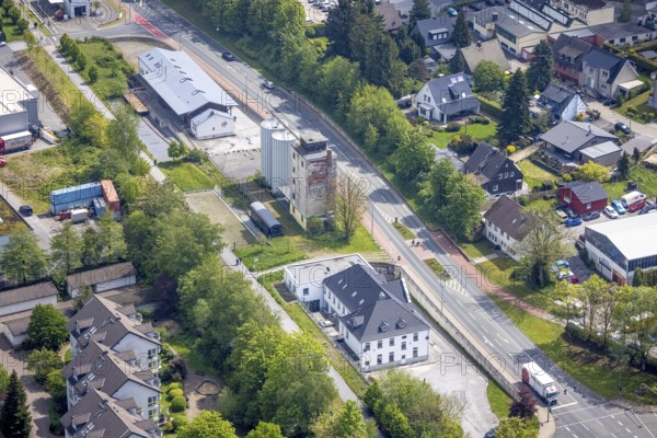 Aerial view, panorama cycle path at the old granary, Leubeck, Heiligenhaus, Ruhr area, North