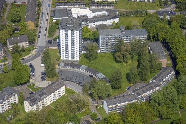 Aerial view, residential area with high-rise buildings Werkerhofplatz, district Nonnenbruch,