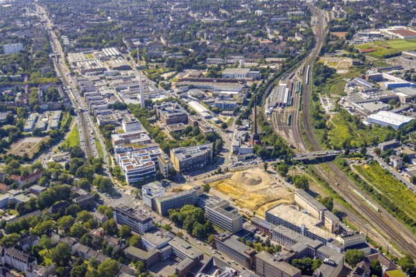Aerial view, construction site new literature quarter for offices and flats on Sachsenstraße with
