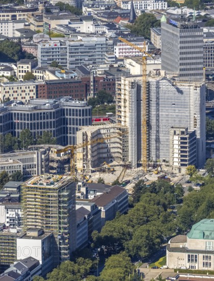 Aerial view, demolition Ypsilon-Haus of RWE headquarters Essen in the Huyssenallee, planned new