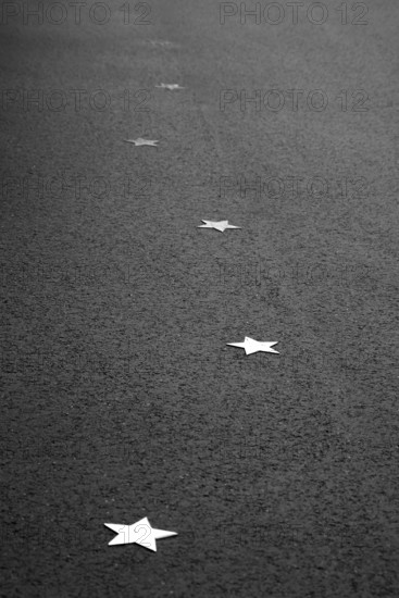 Stars on sidewalk as memorial for Nazi victims, Tilbeck Abbey, Tilbeck foundation, Havixbeck,