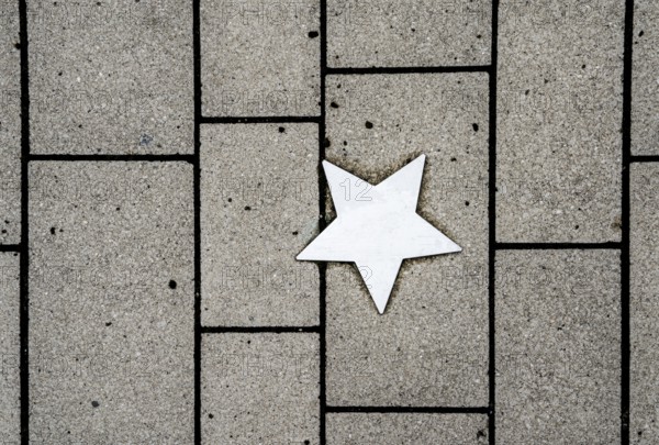 Stars on sidewalk as memorial for Nazi victims, Tilbeck Abbey, Tilbeck foundation, Havixbeck,