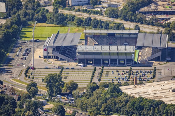 Aerial view, stadium Essen at the Hafenstraße in the district Bergeborbeck in Essen, Ruhr area,