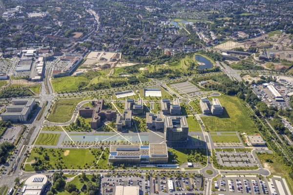 Aerial view, thyssenkrupp Quarter Corporate Headquarters with Krupp Park in the West Quarter in