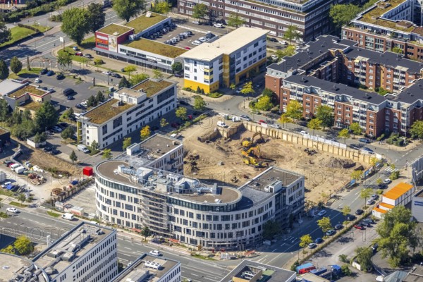 Aerial view, construction site project Neue Weststadt with new building office complex Frohnhauser