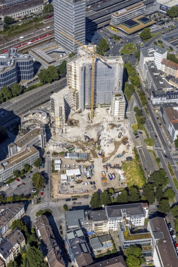 Aerial view, demolition Ypsilon-Haus of RWE headquarters Essen in the Huyssenallee, planned new