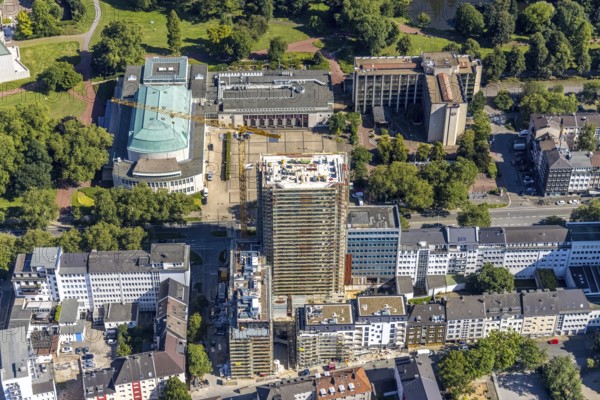 Aerial view, Philharmonie Essen and construction site new building complex with residential tower