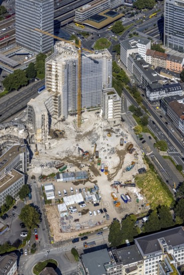 Aerial view, demolition Ypsilon-Haus of RWE headquarters Essen in the Huyssenallee, planned new