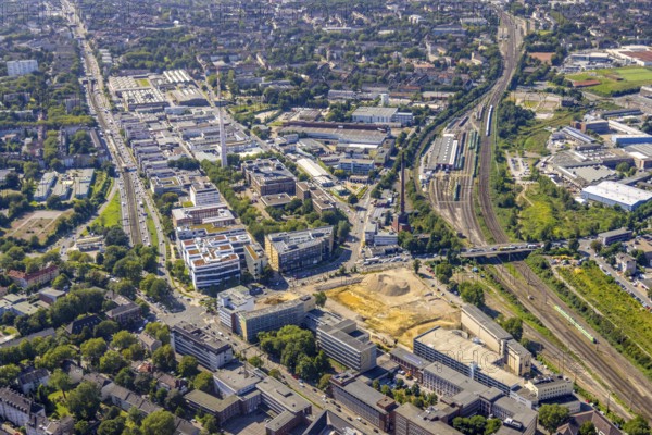 Aerial view, construction site new literature quarter for offices and flats on Sachsenstraße with