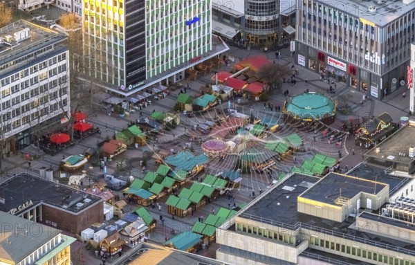 Aerial view, Christmas market at Kennedyplatz in the city centre of Essen, Ruhr area, North