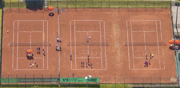 Aerial view, tennis courts with youth training, Rönkhausen, Finnentrop, Sauerland, North