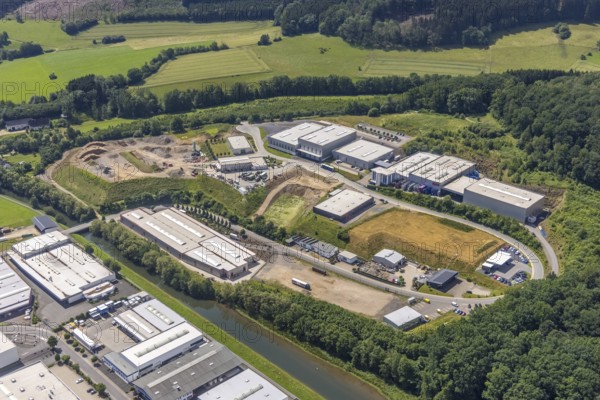 Aerial view, industrial area Frielentrop III Kalkofenstraße, Frielentrop, Finnentrop, Sauerland,