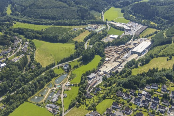 Aerial view, Angelpark Lenhausen - Petri Heil Mühlental, Unterer Hammer, Sägewerk Vente-Holz GmbH,
