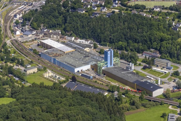 Aerial view, thyssenkrupp Steel Europe AG plant Finnentrop, Altfinnentrop, Finnentrop, Sauerland,