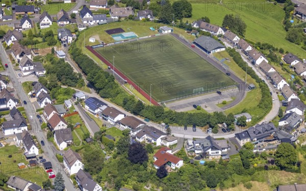 Aerial photo, Heggen sports ground, Finnentrop, Sauerland, North Rhine-Westphalia, Germany, DE,