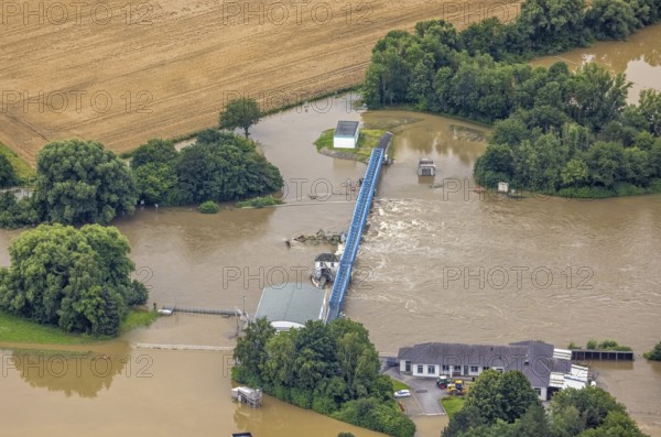 Aerial photo, Ruhr flood, Fröndenberg, Fröndenberg/Ruhr, Ruhr area, North Rhine-Westphalia,