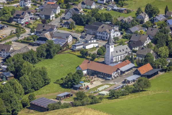 Aerial view, Church of St. Johannes Baptist, Serkenrode, Finnentrop, Sauerland, North
