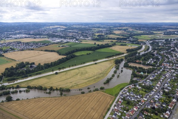 Aerial photo, Ruhr flood, Fröndenberg, Fröndenberg/Ruhr, Ruhr area, North Rhine-Westphalia,