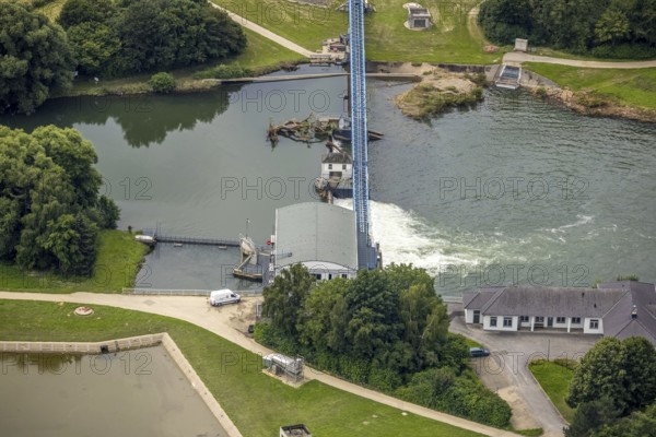 Aerial view, a week ago there was still land under water at this point - the Ruhr was flooding,