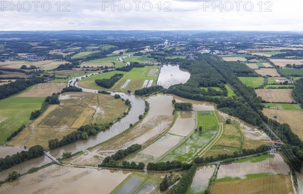 Aerial photo, Ruhr flood, Altendorf, Fröndenberg/Ruhr, Ruhr area, North Rhine-Westphalia, Germany,