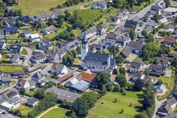 Aerial view, Church of St. Matthias, Fretter, Finnentrop, Sauerland, North Rhine-Westphalia,