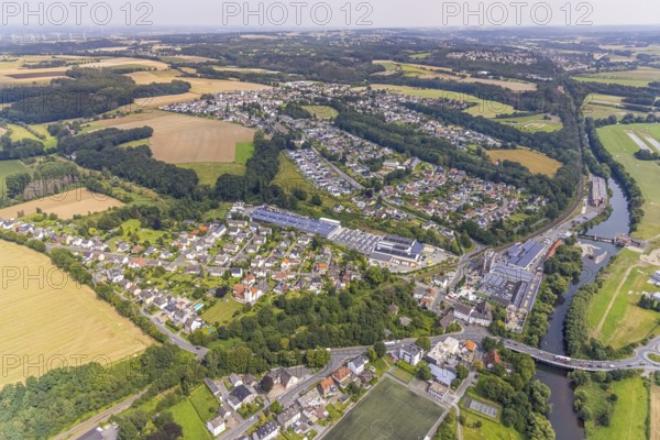 Aerial view, Schürenfeld planned industrial area at the federal road B233 Unnaer Straße in the