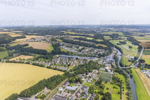 Aerial view, Schürenfeld planned industrial area at the federal road B233 Unnaer Straße in the