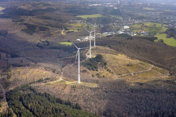 Forest damage and wind turbines Büschergrund, Freudenberg, Sauerland, North Rhine-Westphalia,