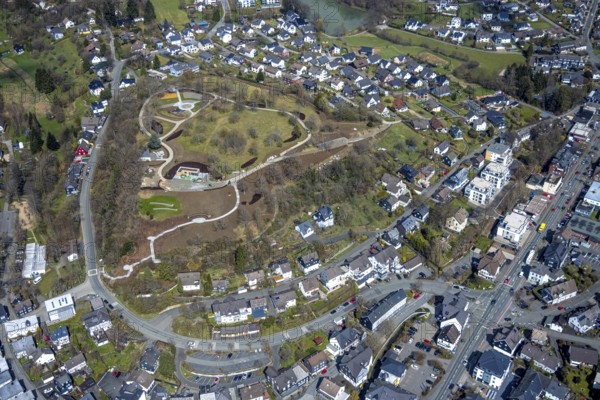 Spa garden with construction site Bürgerpark, Freudenberg, Sauerland, North Rhine-Westphalia,
