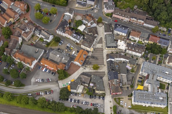Aerial view, newly designed market place in Fröndenberg, Fröndenberg/Ruhr, Ruhr area, North