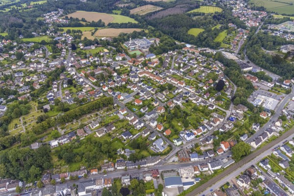Aerial view, site view, Alter cemetery und Gesamtschule Fröndenberg, Fröndenberg/Ruhr, Ruhr area,