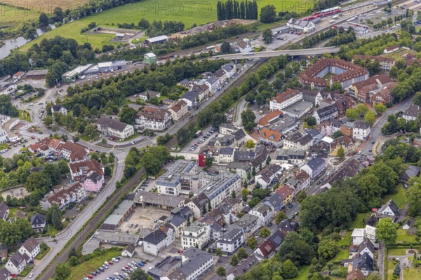 Aerial view, Schmallenbach-Haus Hubertia retirement home and newly designed market square in