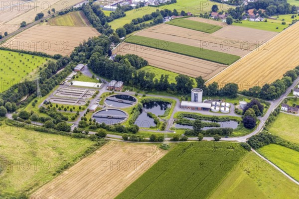 Aerial view, sewage treatment plant Menden an der Hönne in Bösperde, Menden, Ruhr area, North